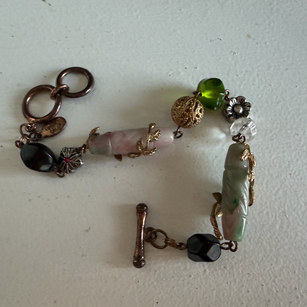 Cookie Lee Green and Gold Charm Bracelet